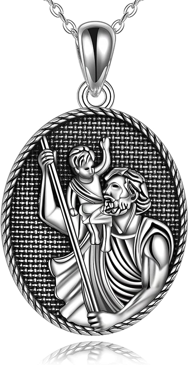 Fine Oxidized Silver Tone St Christopher 1-3/8-inch Medal on 24-inch  genuine rhodium-plated chain with Gift Box (SO8747) : Amazon.in: Jewellery